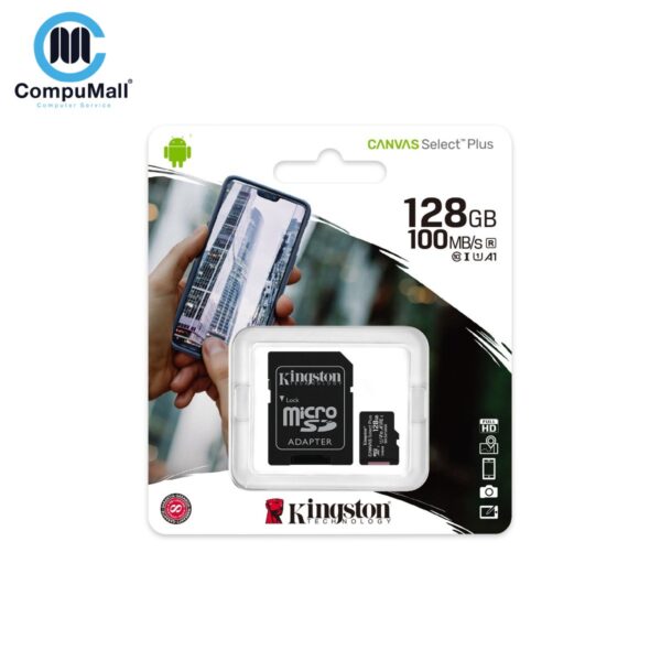 Kingston Canvas Select Plus Micro SDXC Memory Card with Adapter, 128GB - Black