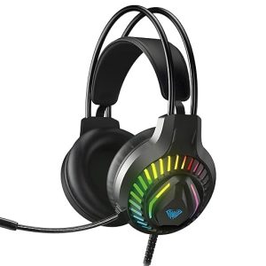 AULA S605 Gaming Headset with LED Light, Powerful Stereo Sound, Closed Ear Pads, Noise Isolating Microphone – Wired with 50mm Speaker – BlackAULA S605 Gaming Headset with LED Light, Powerful Stereo Sound, Closed Ear Pads, Noise Isolating Microphone – Wired with 50mm Speaker – Black