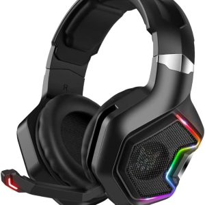 ONIKUMa K10 PRO Gaming Headset with Surround Sound Pro Noise Canceling Gaming Headphones with Mic & RGB LED Light for PS4, Super Nintendo,PC,Xbox One(adapter Not Included),Black